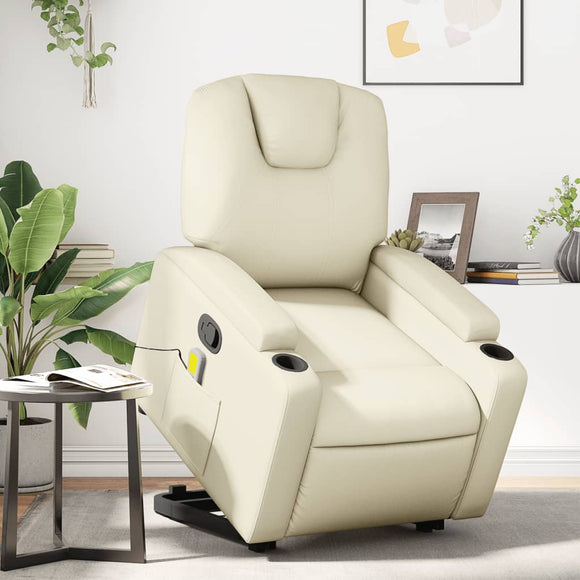 NNEVL Stand up Massage Recliner Chair Cream Faux Leather