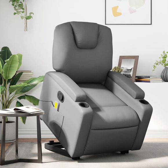 NNEVL Stand up Massage Recliner Chair Grey Faux Leather