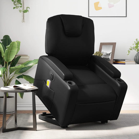NNEVL Electric Stand up Massage Recliner Chair Black Faux Leather