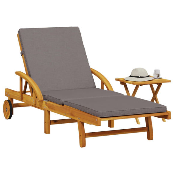 NNEVL Sun Lounger with Cushion and Table Solid Wood Acacia
