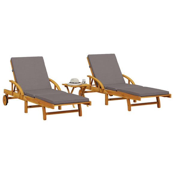 NNEVL Sun Loungers 2 pcs with Table Solid Wood Acacia