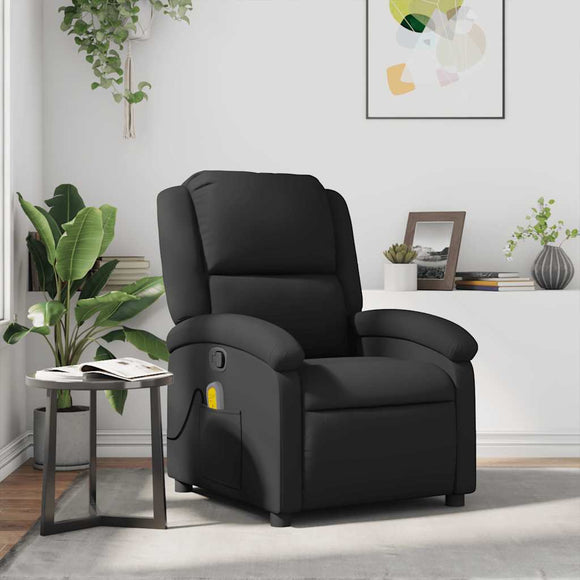 NNEVL Massage Recliner Chair Black Real Leather