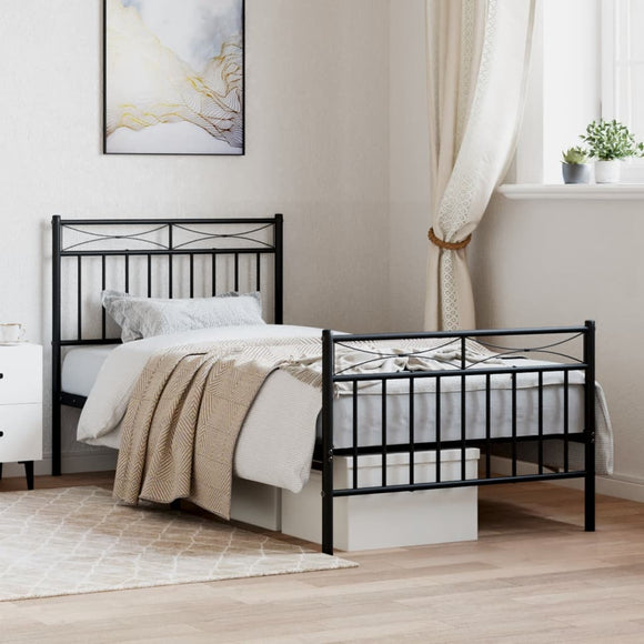NNEVL Metal Bed Frame without Mattress with Footboard Black 90x190 cm