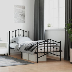 NNEVL Metal Bed Frame without Mattress with Footboard Black 90x190 cm