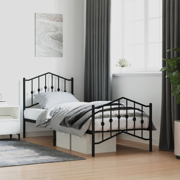 NNEVL Metal Bed Frame without Mattress with Footboard Black 90x190 cm