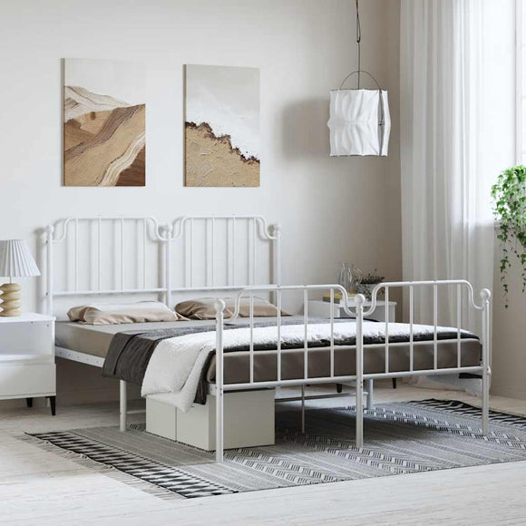 NNEVL Metal Bed Frame without Mattress with Footboard White 150x200 cm