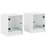 NNEVL Bedside Cabinets with Glass Doors 2 pcs White 35x37x42 cm