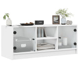 NNEVL TV Cabinet with Glass Doors White 102x37x42 cm