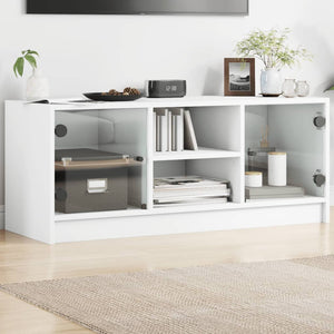 NNEVL TV Cabinet with Glass Doors White 102x37x42 cm
