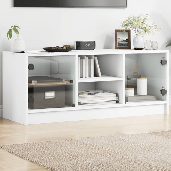 NNEVL TV Cabinet with Glass Doors White 102x37x42 cm