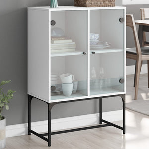 NNEVL Side Cabinet with Glass Doors White 69x37x100 cm