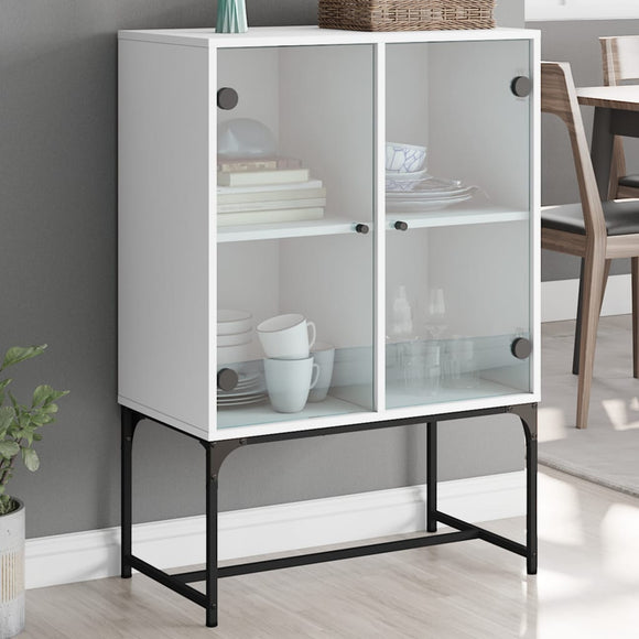 NNEVL Side Cabinet with Glass Doors White 69x37x100 cm