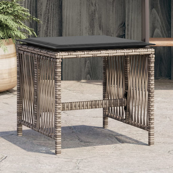 NNEVL Garden Stools with Cushions 4 pcs Grey 41x41x36 cm Poly Rattan