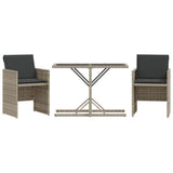 NNEVL 3 Piece Bistro Set with Cushions Light Grey Poly Rattan