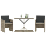 NNEVL 3 Piece Bistro Set with Cushions Light Grey Poly Rattan