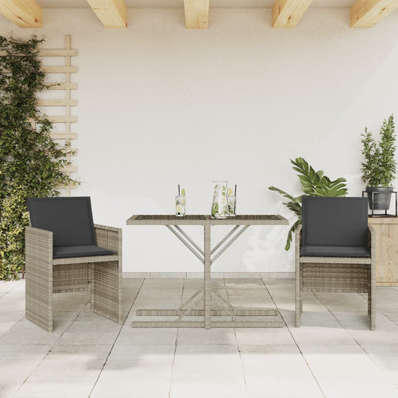 NNEVL 3 Piece Bistro Set with Cushions Light Grey Poly Rattan