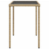 NNEVL Garden Table with Glass Top Beige 115x54x74 cm Poly Rattan