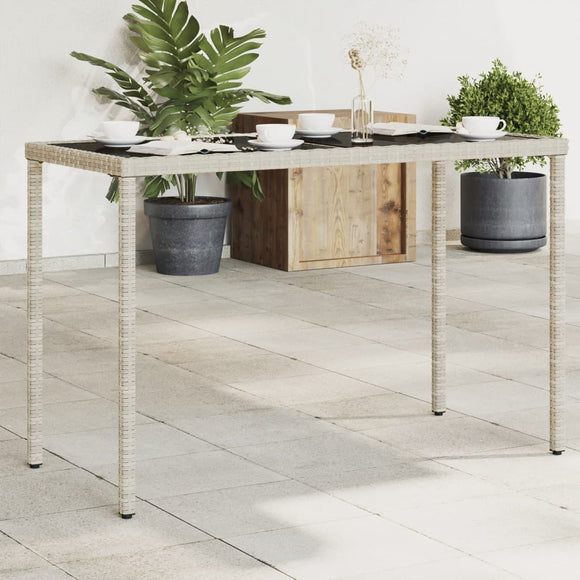 NNEVL Garden Table with Glass Top Light Grey 115x54x74 cm Poly Rattan