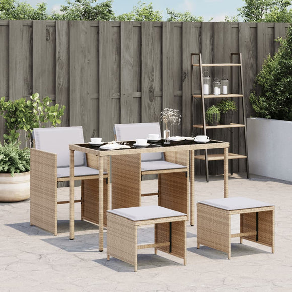 NNEVL 5 Piece Garden Dining Set with Cushions Mix Beige Poly Rattan