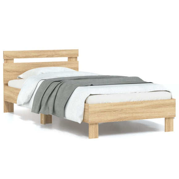 NNEVL Bed Frame without Mattress with LED Lights Sonoma Oak 90x190 cm
