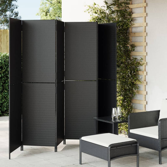 NNEVL Room Divider 6 Panels Black Poly Rattan