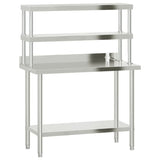 NNEVL Kitchen Work Table with Overshelf 110x55x150 cm Stainless Steel