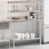 NNEVL Kitchen Work Table with Overshelf 110x55x150 cm Stainless Steel