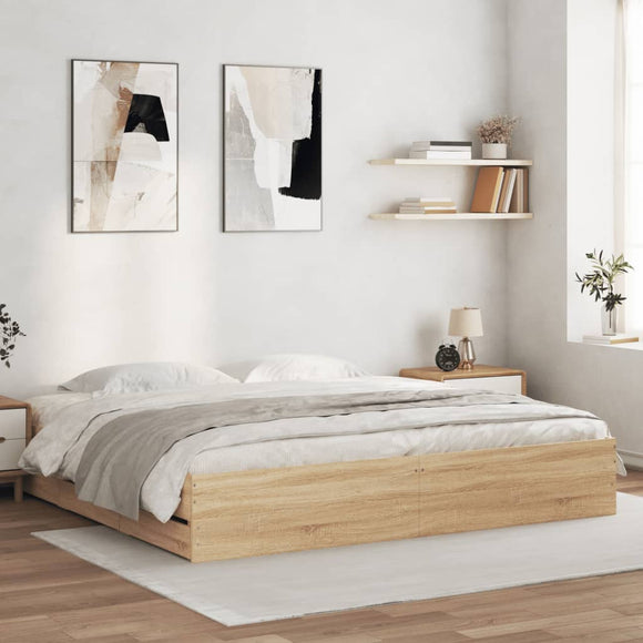 NNEVL Bed Frame with Drawers without Mattress Sonoma Oak 183x203 cm King