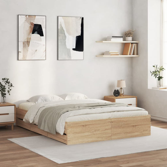 NNEVL Bed Frame with Drawers without Mattress Sonoma Oak 150x200 cm
