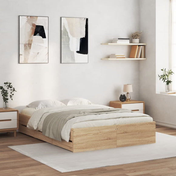 NNEVL Bed Frame with Drawers without Mattress Sonoma Oak 135x190 cm