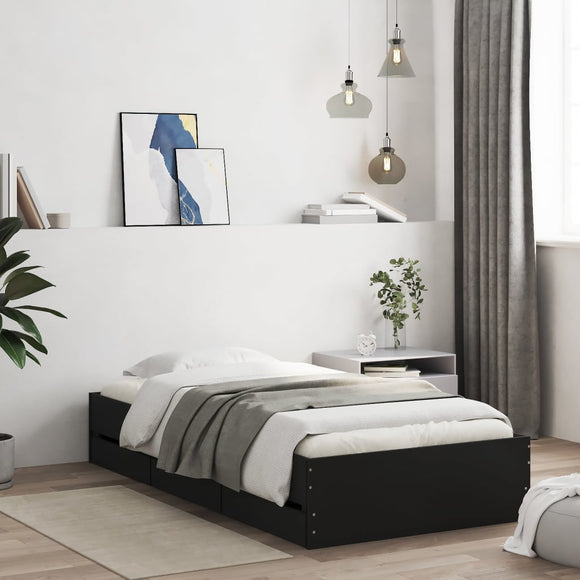 NNEVL Bed Frame with Drawers without Mattress Black 90x190 cm