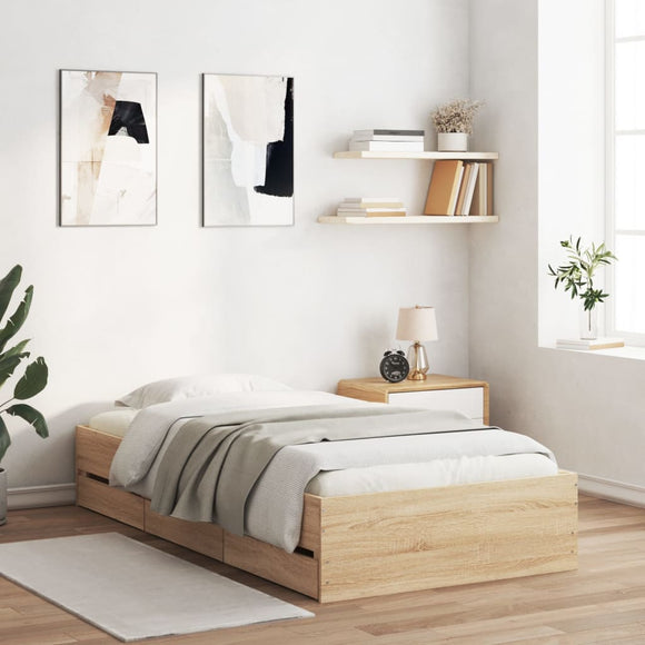 NNEVL Bed Frame with Drawers Sonoma Oak 90x190 cm Engineered Wood
