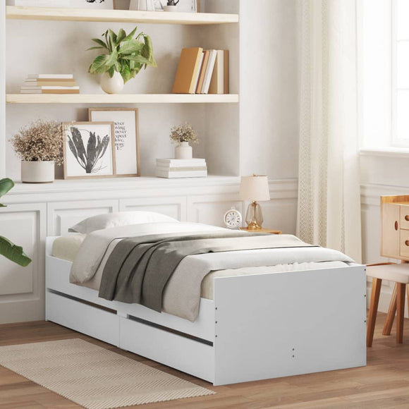 NNEVL Bed Frame with Drawers without Mattress White 90x190 cm