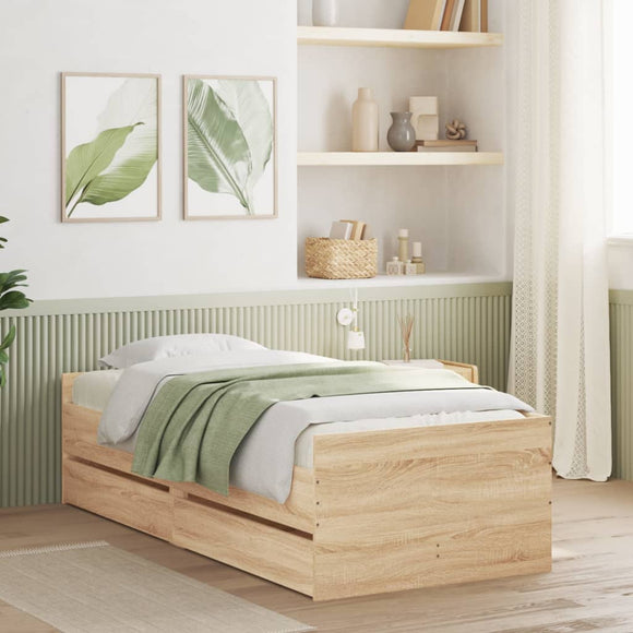 NNEVL Bed Frame with Drawers without Mattress Sonoma Oak 90x190 cm