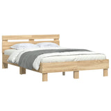 NNEVL Bed Frame with Headboard Sonoma Oak 135x190 cm Engineered Wood