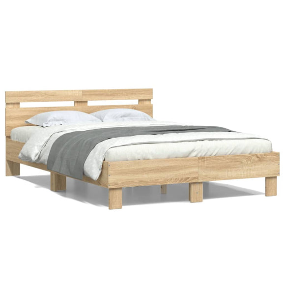 NNEVL Bed Frame with Headboard Sonoma Oak 135x190 cm Engineered Wood