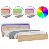 NNEVL Bed Frame with LED without Mattress Sonoma Oak 183x203 cm King