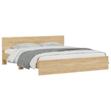 NNEVL Bed Frame with LED without Mattress Sonoma Oak 183x203 cm King
