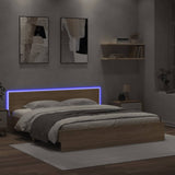 NNEVL Bed Frame with LED without Mattress Sonoma Oak 183x203 cm King