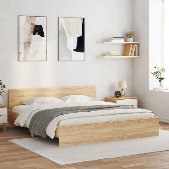 NNEVL Bed Frame with LED without Mattress Sonoma Oak 183x203 cm King