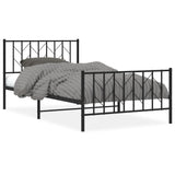 NNEVL Metal Bed Frame with Headboard and Footboard Black 107x203 cm