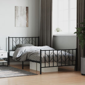 NNEVL Metal Bed Frame with Headboard and Footboard Black 107x203 cm