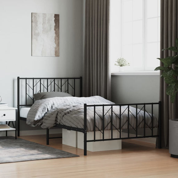 NNEVL Metal Bed Frame with Headboard and Footboard Black 107x203 cm