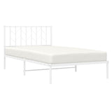 NNEVL Metal Bed Frame without Mattress with Headboard White 107x203 cm King Single