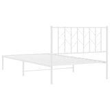 NNEVL Metal Bed Frame without Mattress with Headboard White 107x203 cm King Single
