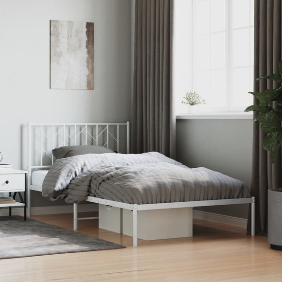 NNEVL Metal Bed Frame without Mattress with Headboard White 107x203 cm King Single