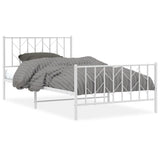 NNEVL Metal Bed Frame with Headboard and Footboard White 107x203 cm