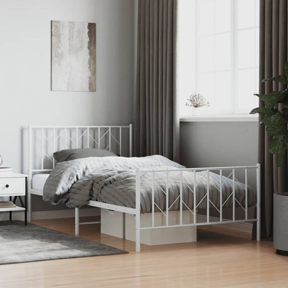 NNEVL Metal Bed Frame with Headboard and Footboard White 107x203 cm