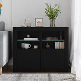 NNEVL Side Cabinets with LED Lights 2 pcs Black Engineered Wood