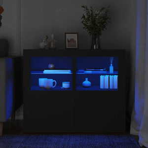 NNEVL Side Cabinets with LED Lights 2 pcs Black Engineered Wood